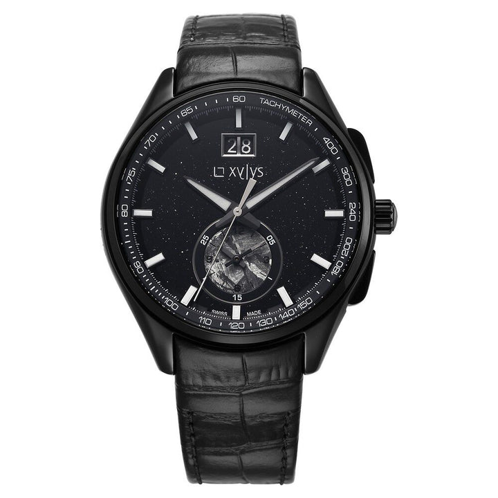 Xylys Swiss Chronograph Black Leather Strap Aventurine Dial Watch For Men 40043NL01