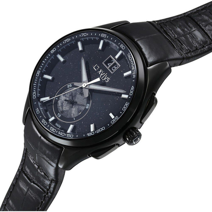 Xylys Swiss Chronograph Black Leather Strap Aventurine Dial Watch For Men 40043NL01