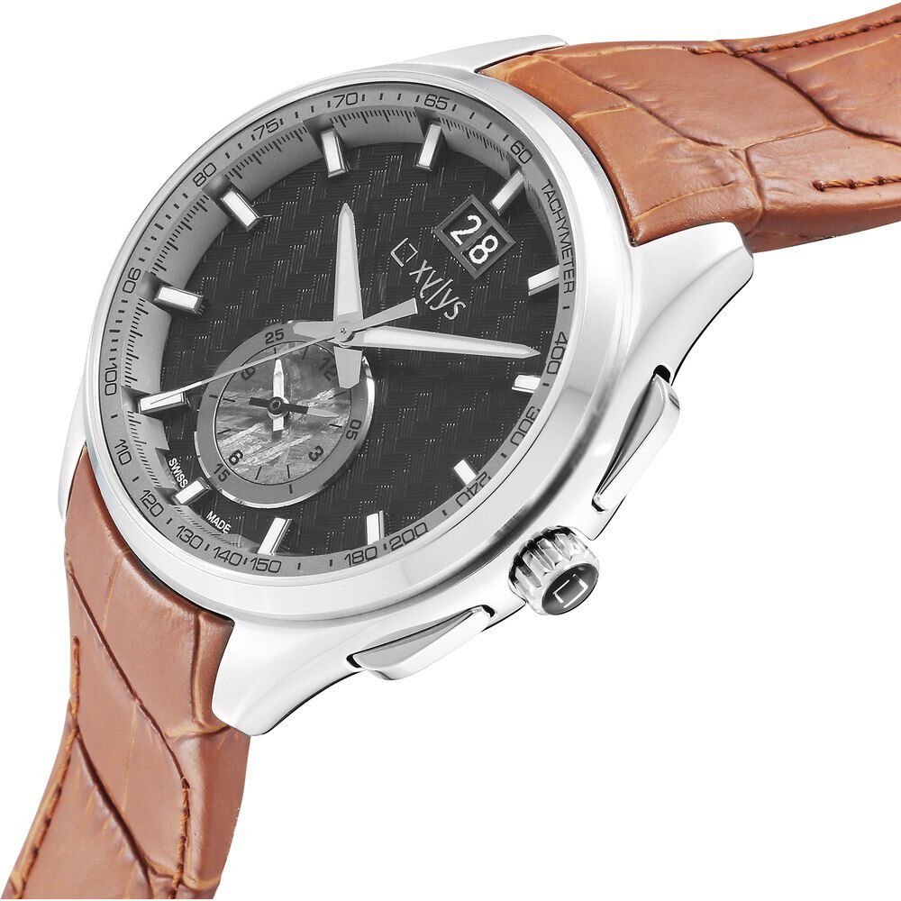 Xylys Swiss Chronograph Brown Leather Strap Black Dial Watch For Men 40043SL02