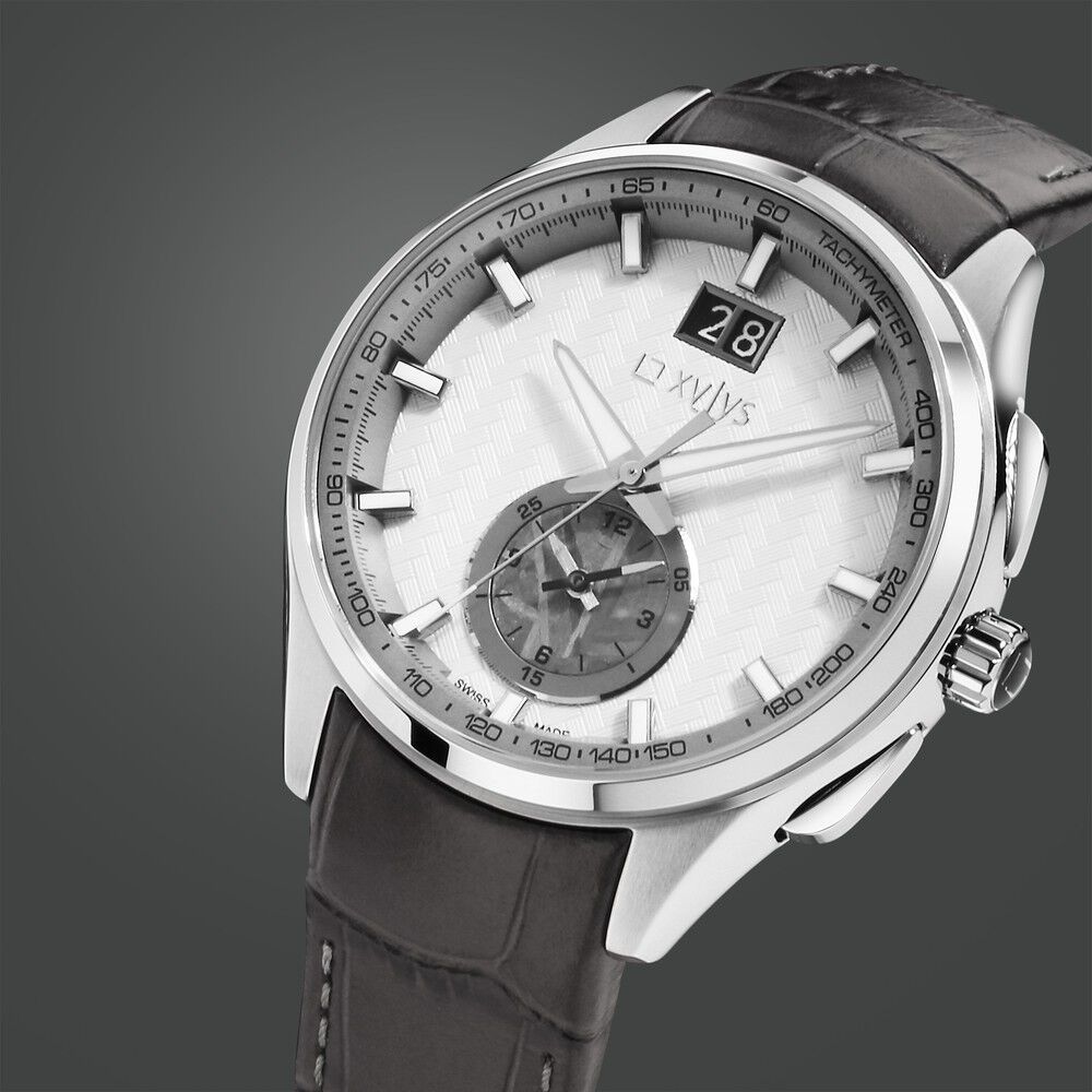 Xylys Swiss Chronograph Grey Leather Strap White Dial Watch For Men 40043SL03