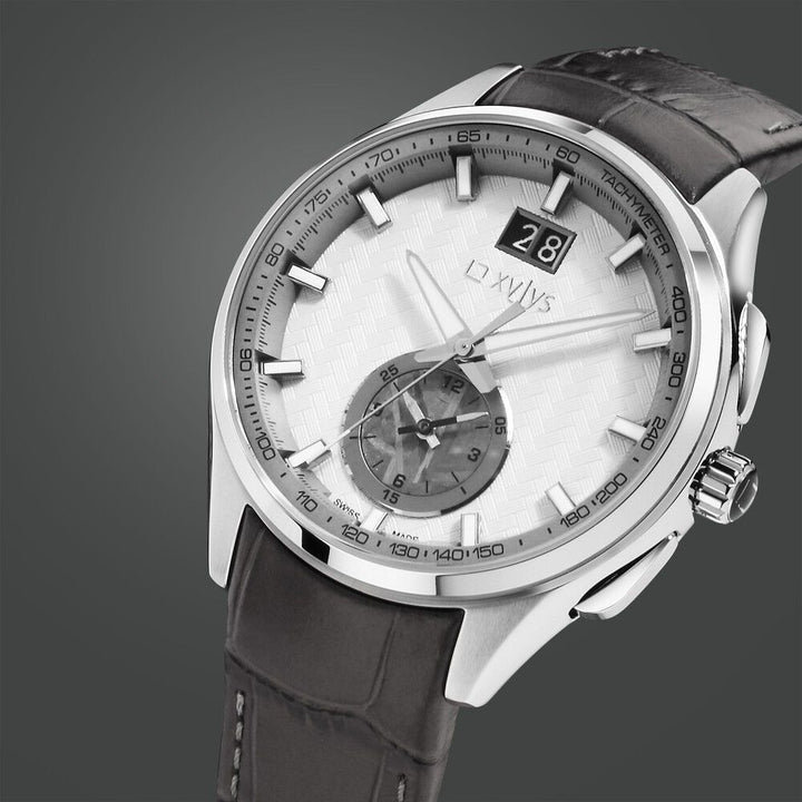 Xylys Swiss Chronograph Grey Leather Strap White Dial Watch For Men 40043SL03