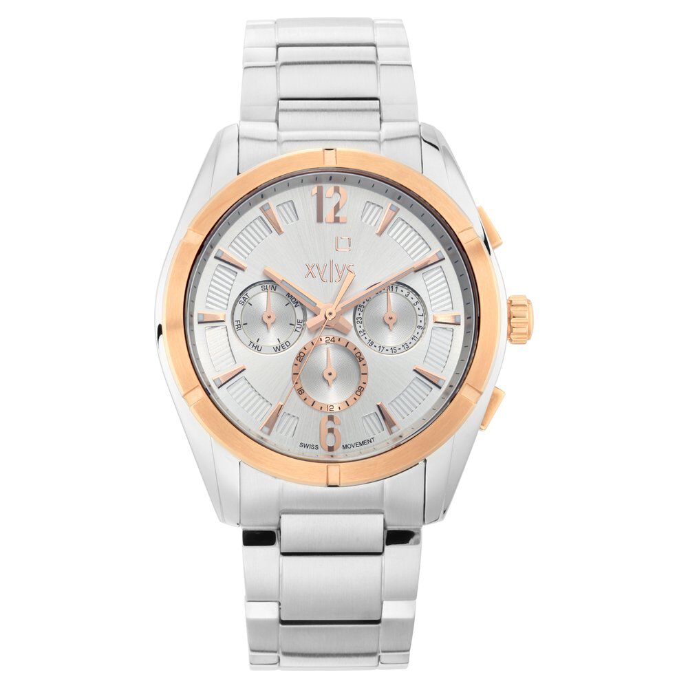 Xylys Swiss Multifunction Silver Stainless Steel Strap and Dial Watch For Men NS40045KM01E