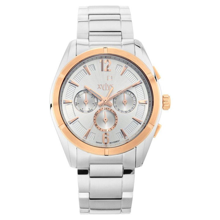 Xylys Swiss Multifunction Silver Stainless Steel Strap and Dial Watch For Men NS40045KM01E