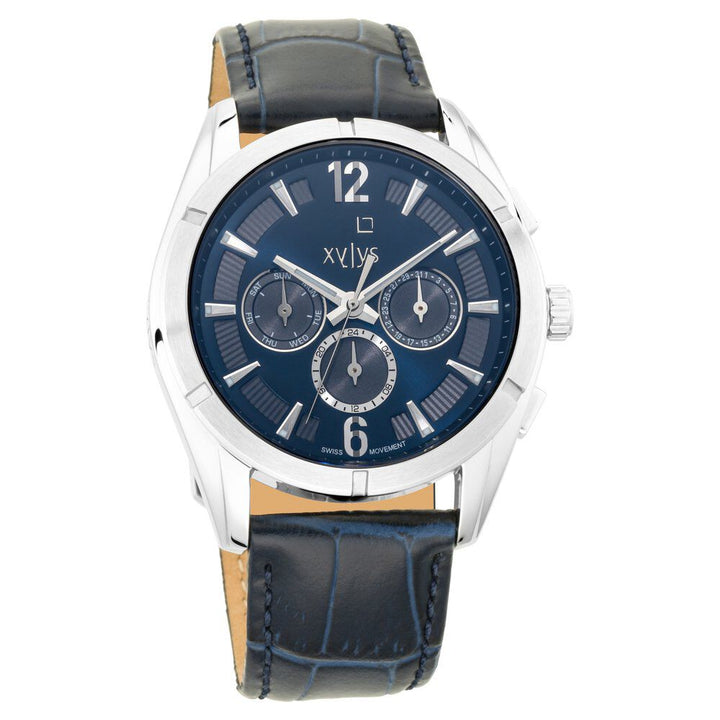 Xylys Swiss Multifunction Blue Leather Strap Blue Dial Watch For Men NS40045SL01E