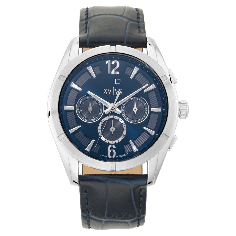 Xylys Swiss Multifunction Blue Leather Strap Blue Dial Watch For Men NS40045SL01E