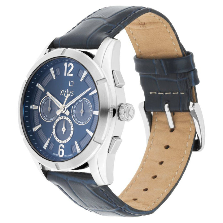 Xylys Swiss Multifunction Blue Leather Strap Blue Dial Watch For Men NS40045SL01E