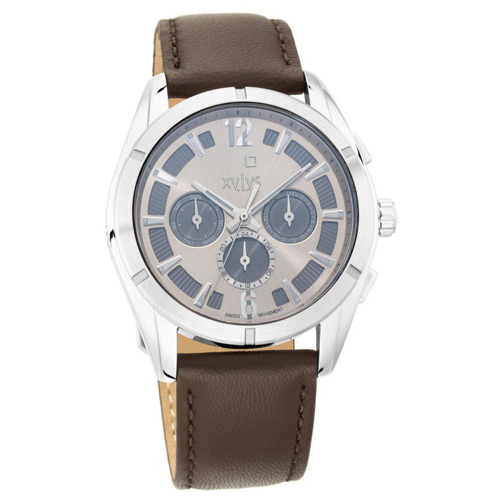 Xylys Swiss Multifunction Brown Leather Strap Beige Dial Watch For Men NS40045SL02E