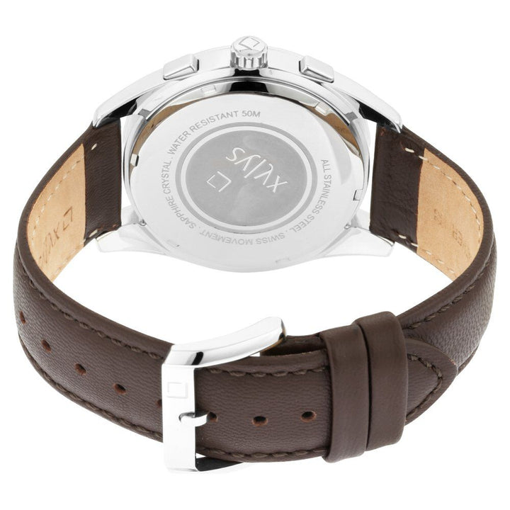 Xylys Swiss Multifunction Brown Leather Strap Beige Dial Watch For Men NS40045SL02E