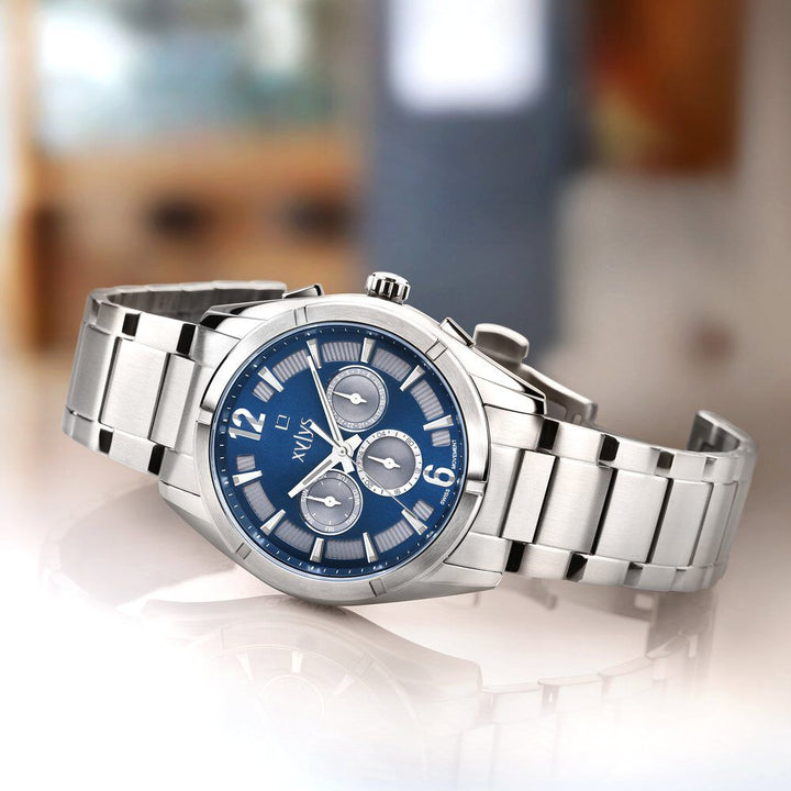 Xylys Swiss Multifunction Silver Stainless Steel Strap Blue Dial Watch For Men NS40045SM01E