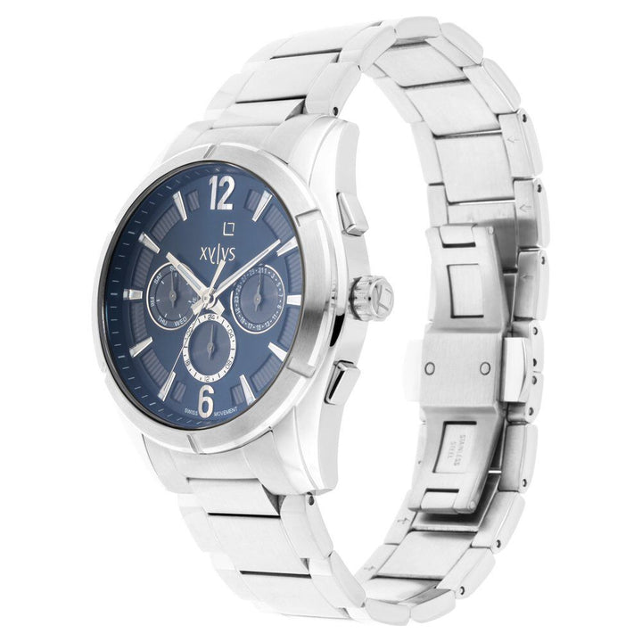 Xylys Swiss Multifunction Silver Stainless Steel Strap Blue Dial Watch For Men NS40045SM01E