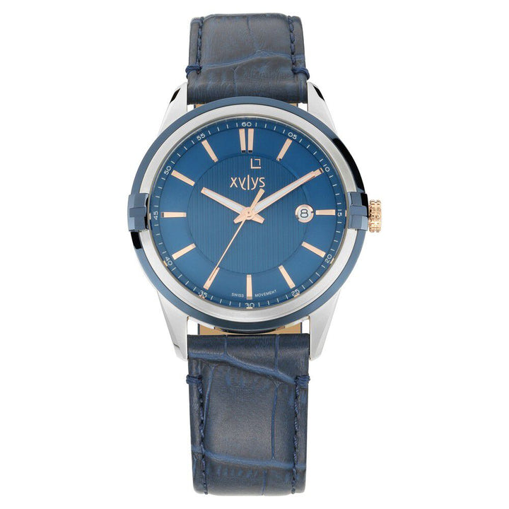 Xylys Swiss Analog with Date Blue Leather Strap and Dial Watch For Men NS40048KL01E