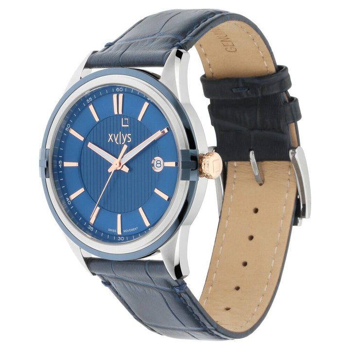 Xylys Swiss Analog with Date Blue Leather Strap and Dial Watch For Men NS40048KL01E