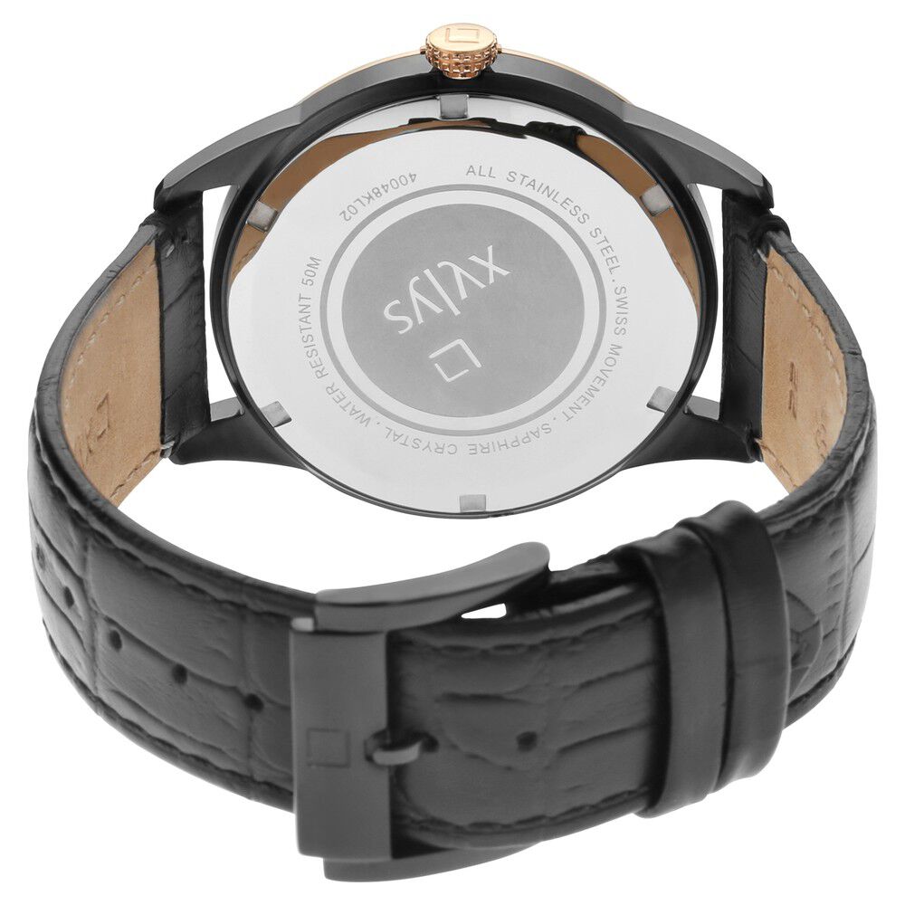 Xylys Swiss Analog Leather Strap Black Dial Watch for Men NS40048KL02E
