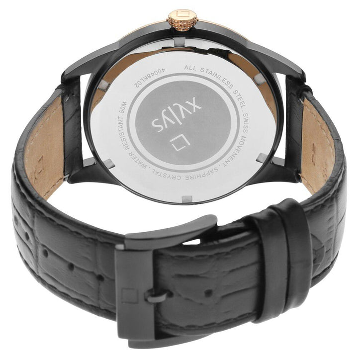 Xylys Swiss Analog Leather Strap Black Dial Watch for Men NS40048KL02E
