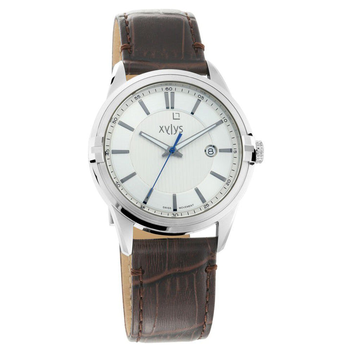 Xylys Swiss Analog with Date Brown Leather Strap Silver Dial Watch For Men NS40048SL01E