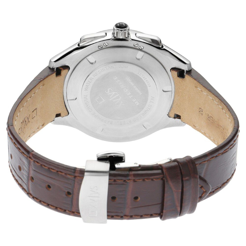 Xylys Swiss Analog with Date Brown Leather Strap Silver Dial Watch For Men NS40048SL01E