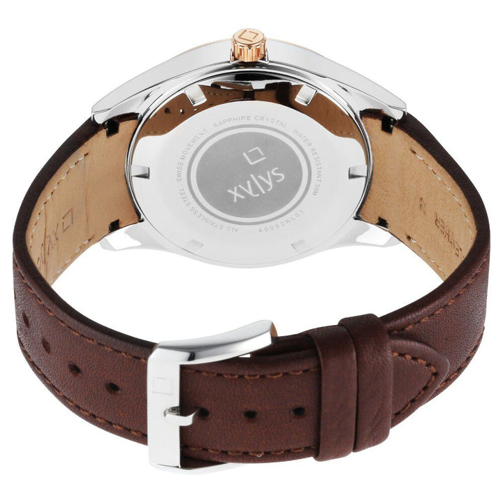 Xylys Swiss Multifunction Brown Leather Strap White Dial Watch For Men NS40052KL01E