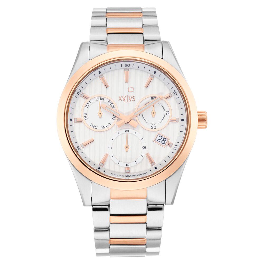 Xylys Swiss Multifunction Two Toned Stainless Steel Strap White Dial Watch For Men NS40052KM01E