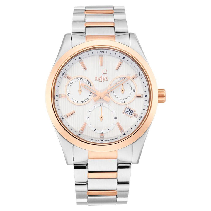 Xylys Swiss Multifunction Two Toned Stainless Steel Strap White Dial Watch For Men NS40052KM01E