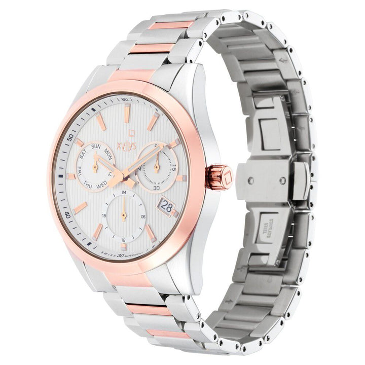 Xylys Swiss Multifunction Two Toned Stainless Steel Strap White Dial Watch For Men NS40052KM01E