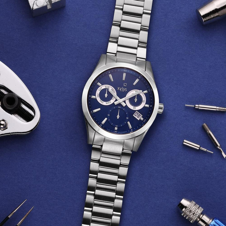 Xylys Swiss Multifunction Silver Stainless Steel Strap Blue Dial Watch For Men NS40052SM01E