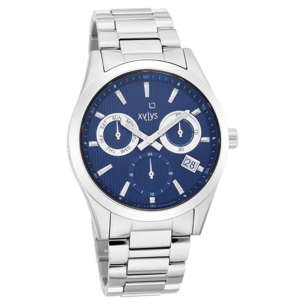 Xylys Swiss Multifunction Silver Stainless Steel Strap Blue Dial Watch For Men NS40052SM01E