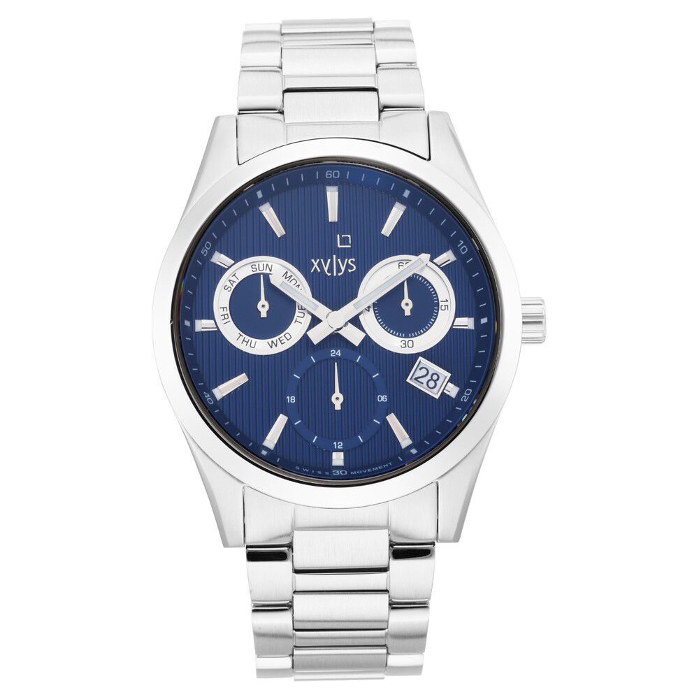 Xylys Swiss Multifunction Silver Stainless Steel Strap Blue Dial Watch For Men NS40052SM01E