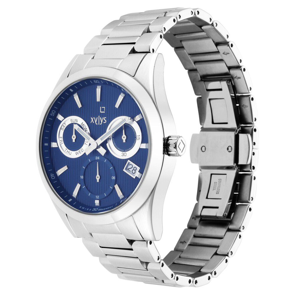 Xylys Swiss Multifunction Silver Stainless Steel Strap Blue Dial Watch For Men NS40052SM01E