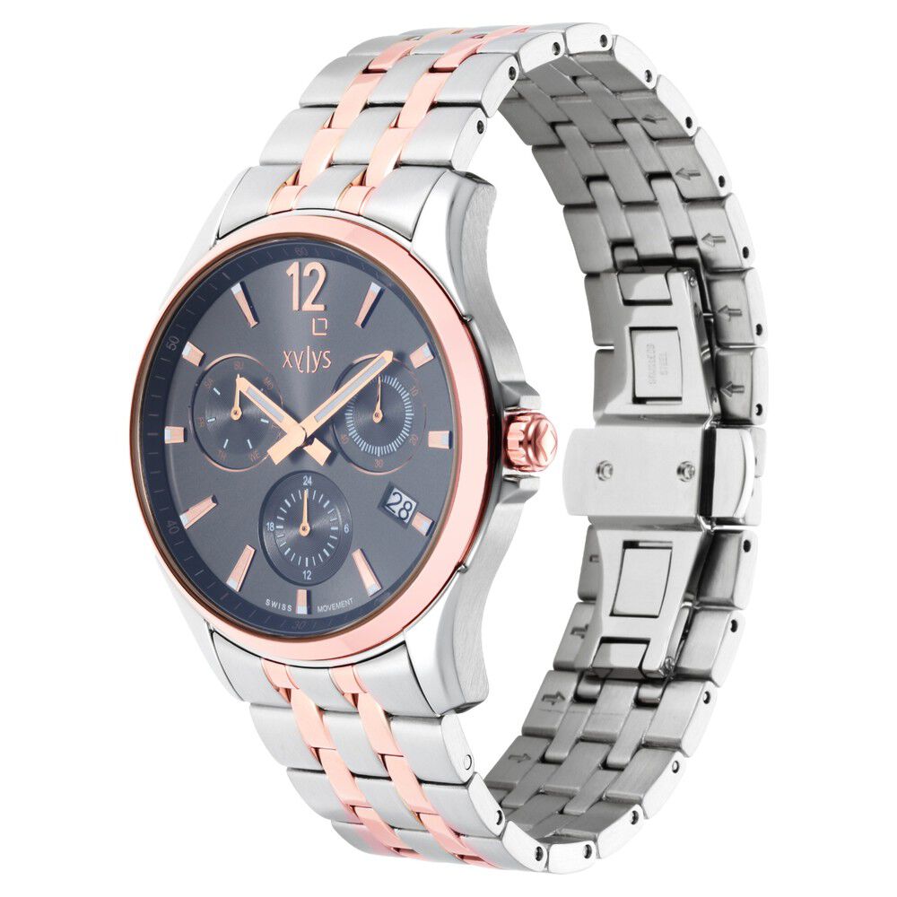 Xylys Swiss Multifunction Two Toned Stainless Steel Strap Grey Dial Watch For Men NS40054KM01E