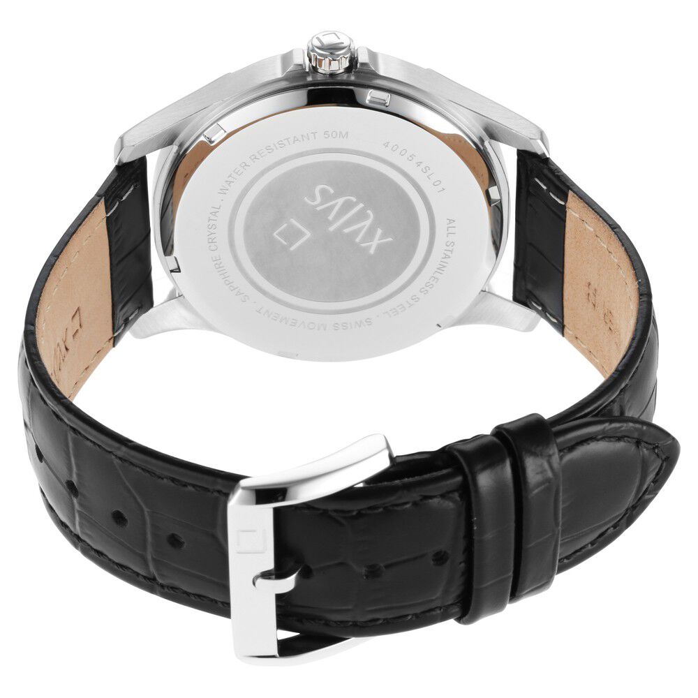 Xylys Swiss Multifunction Black Leather Strap Black Dial Watch For Men NS40054SL01E