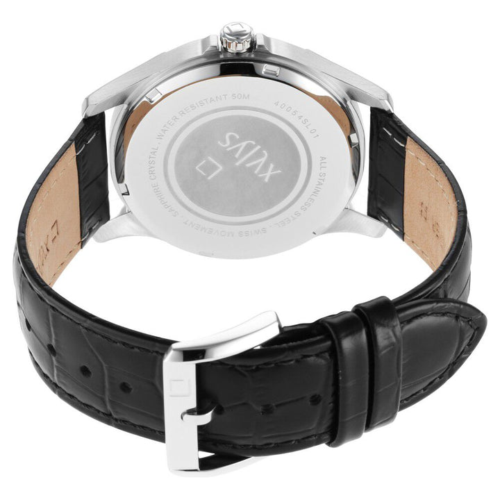 Xylys Swiss Multifunction Black Leather Strap Black Dial Watch For Men NS40054SL01E