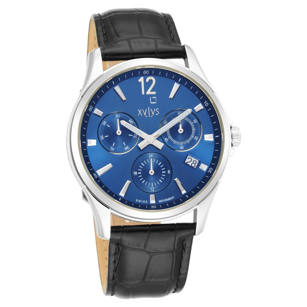 Xylys Swiss Multifunction Black Leather Strap Blue Dial Watch For Men NS40054SL02E