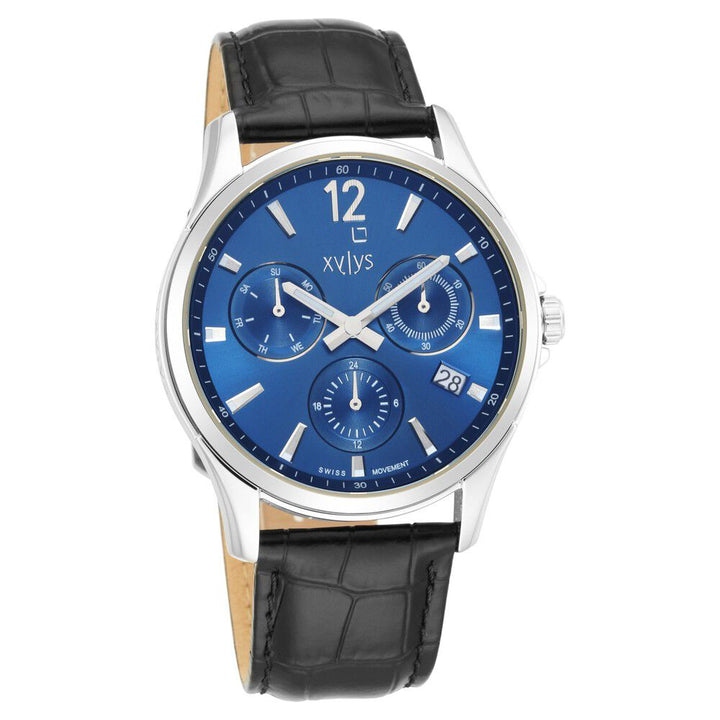 Xylys Swiss Multifunction Black Leather Strap Blue Dial Watch For Men NS40054SL02E