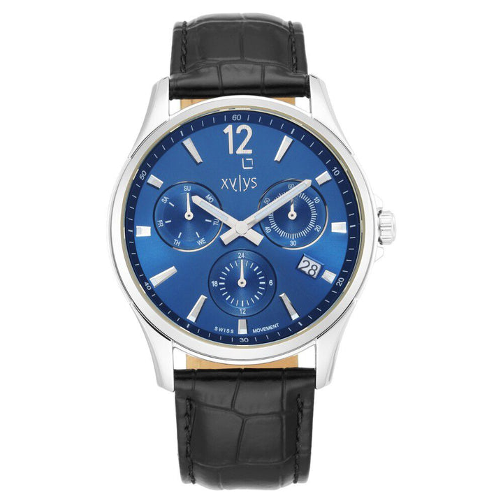 Xylys Swiss Multifunction Black Leather Strap Blue Dial Watch For Men NS40054SL02E