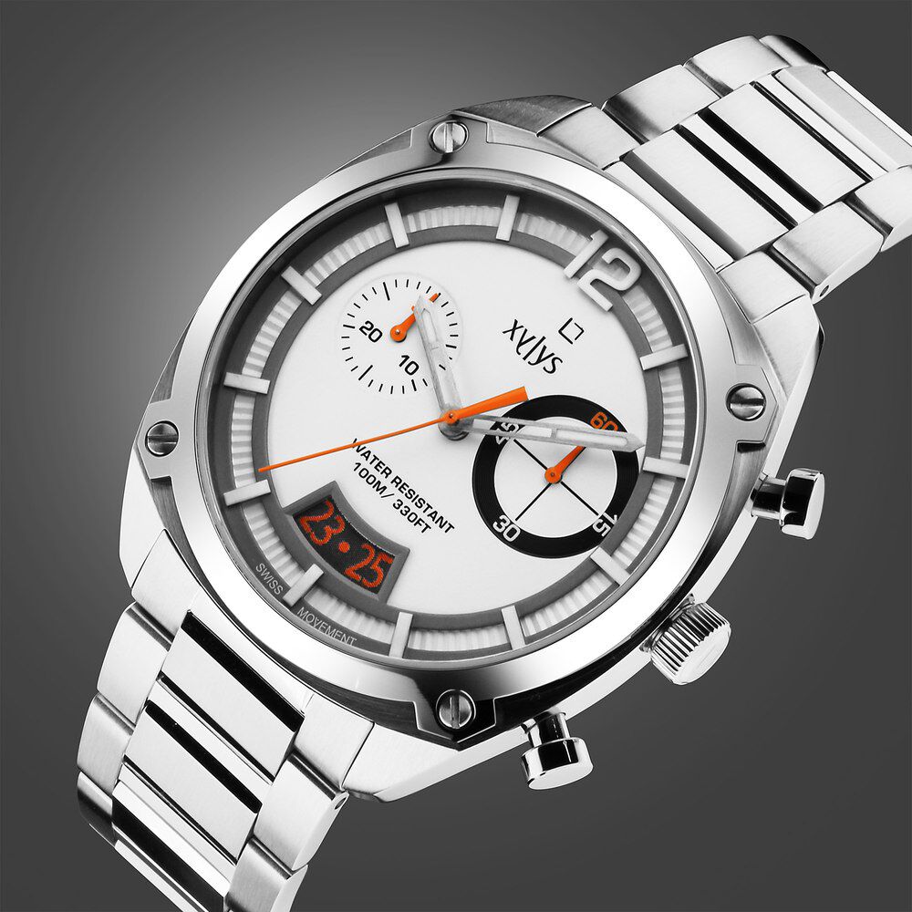 Xylys Swiss Chronograph Silver Stainless Steel Strap White Dial Watch For Men 40055KM01E