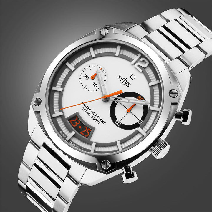 Xylys Swiss Chronograph Silver Stainless Steel Strap White Dial Watch For Men 40055KM01E