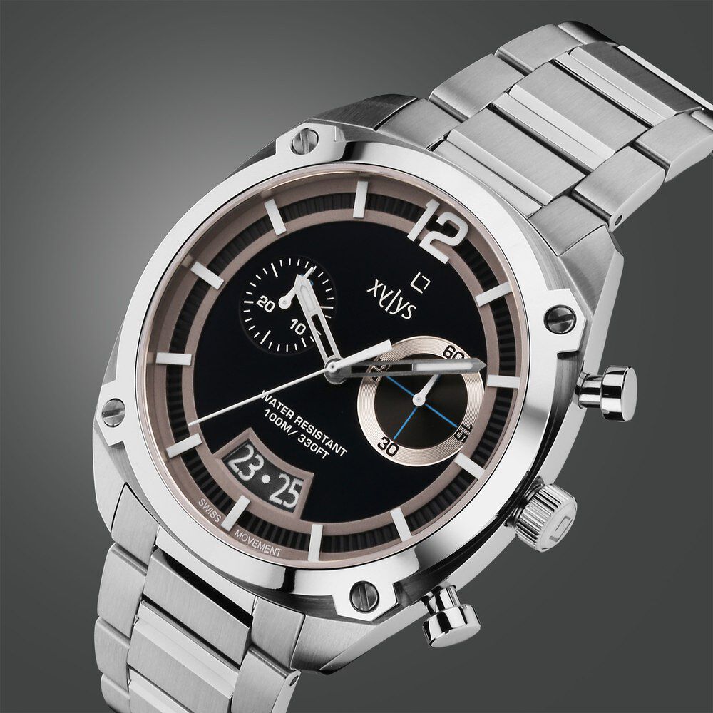 Xylys Swiss Chronograph Silver Stainless Steel Strap Blue Dial Watch For Men 40055SM01E