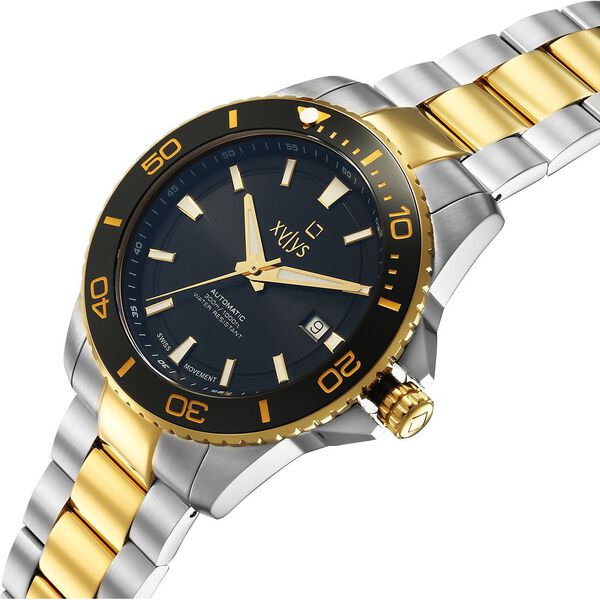 Xylys Automatic Analog Watch with Date, Black Dial, Two-Toned Strap