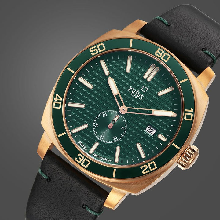 Xylys Quartz Analog Green Dial Black Leather Strap Watch for Men