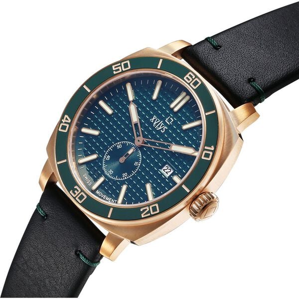 Xylys Quartz Analog Green Dial Black Leather Strap Watch for Men