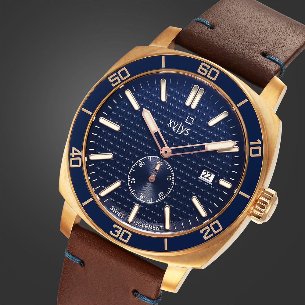 Xylys Quartz Analog Blue Dial Brown Leather Strap Watch for Men