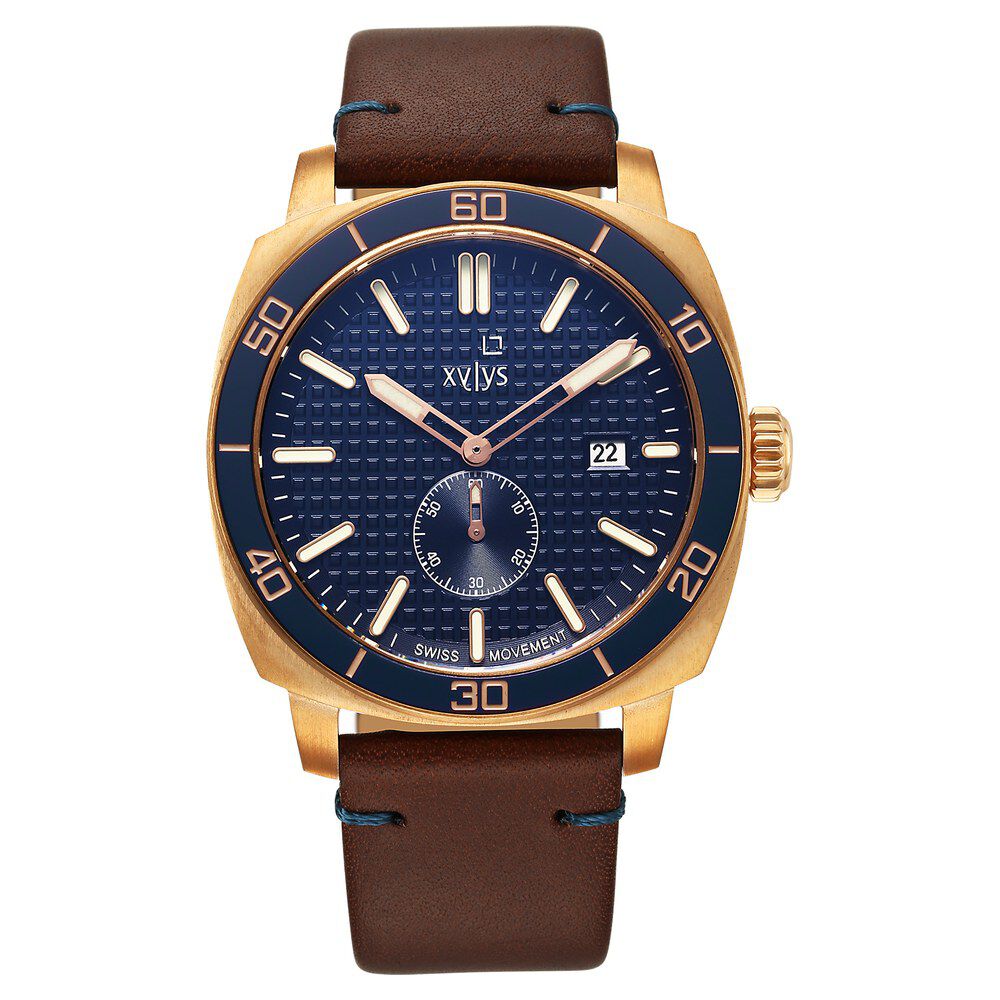 Xylys Quartz Analog Blue Dial Brown Leather Strap Watch for Men