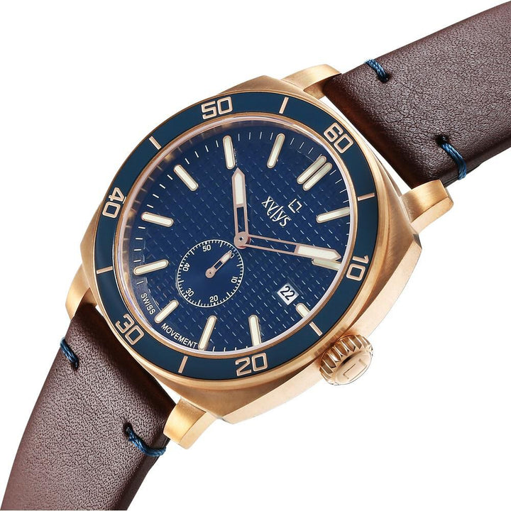 Xylys Quartz Analog Blue Dial Brown Leather Strap Watch for Men