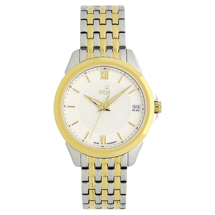 Xylys Swiss Analog with Date Two Toned Stainless Steel Strap White Dial Watch For Women NS45012BM01E