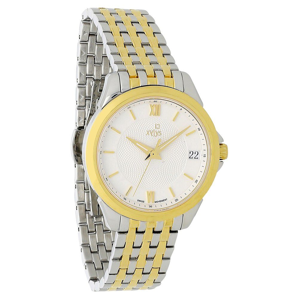 Xylys Swiss Analog with Date Two Toned Stainless Steel Strap White Dial Watch For Women NS45012BM01E