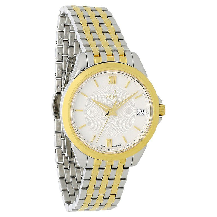 Xylys Swiss Analog with Date Two Toned Stainless Steel Strap White Dial Watch For Women NS45012BM01E