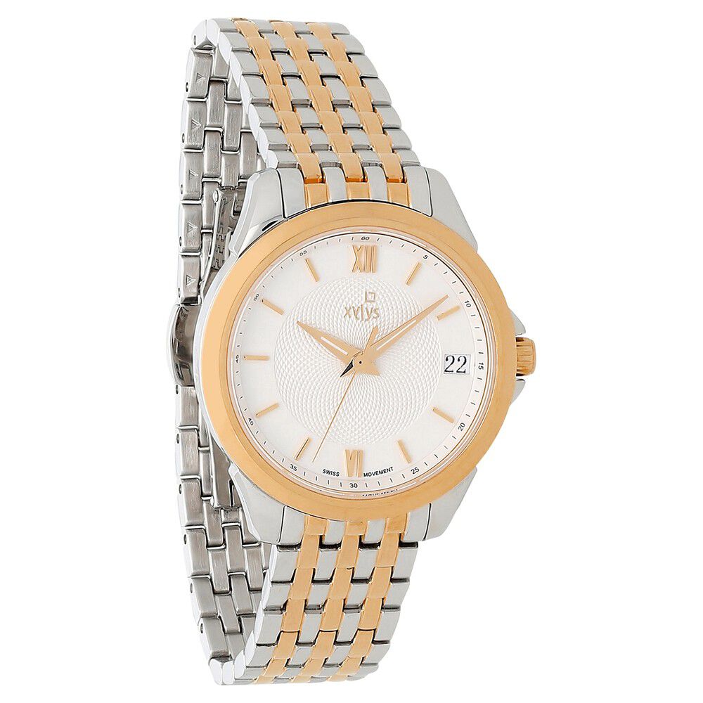 Xylys Swiss Analog with Date Two Toned Stainless Steel Strap White Dial Watch for Women NS45012KM01E