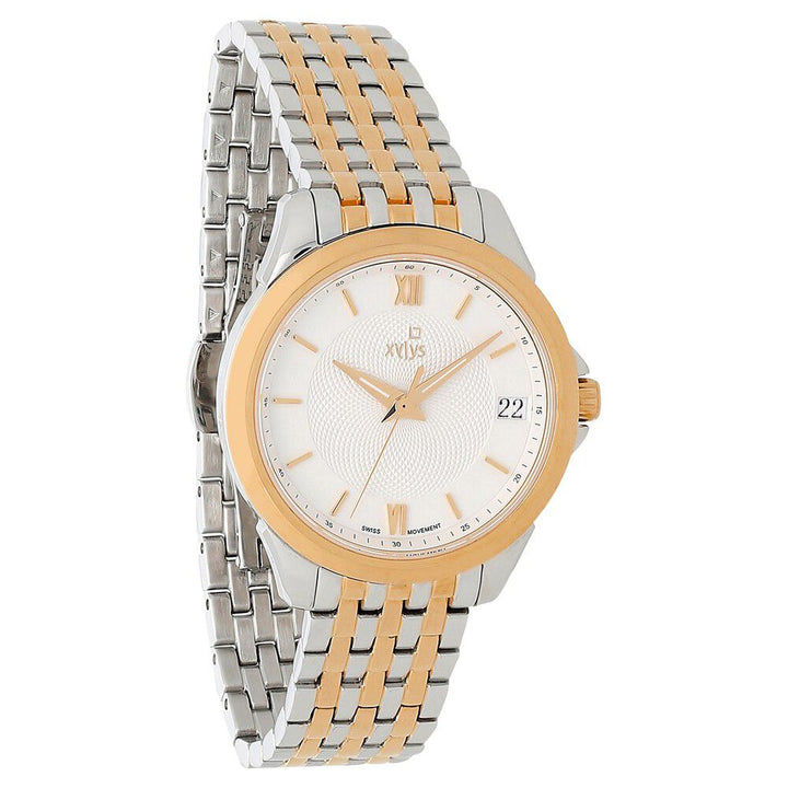 Xylys Swiss Analog with Date Two Toned Stainless Steel Strap White Dial Watch for Women NS45012KM01E