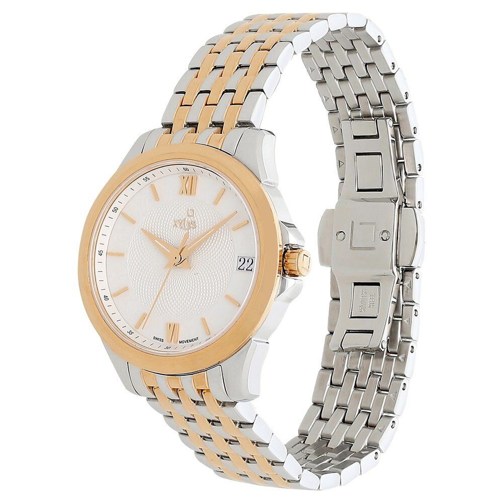 Xylys Swiss Analog with Date Two Toned Stainless Steel Strap White Dial Watch for Women NS45012KM01E