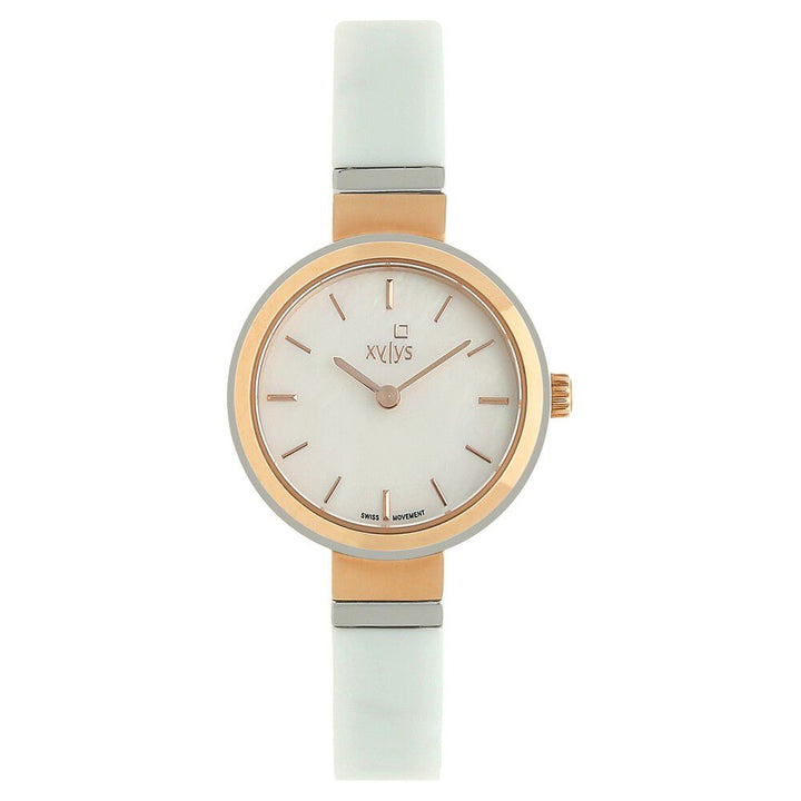 Xylys Swiss Analog Two Toned Stainless Steel And Ceramic Strap and Mother of Pearl Dial Watch For Women NR45014KD02E